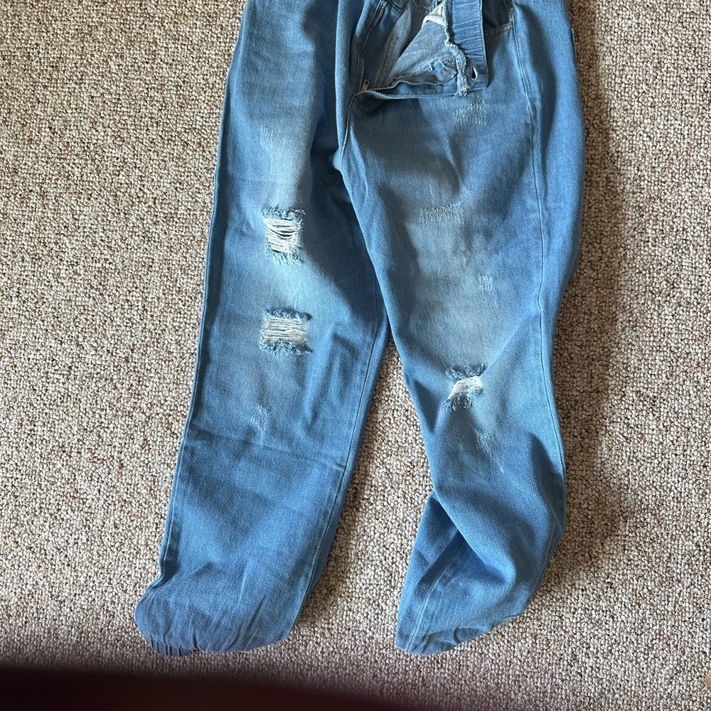 Distressed Blue cuffed Jeans